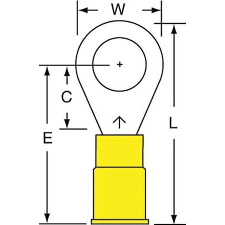 Ring Terminal, 5/16 in Stud Size, 10 AWG, 1,000 V, Nylon Insulated, Yellow, Crimp Termination Only