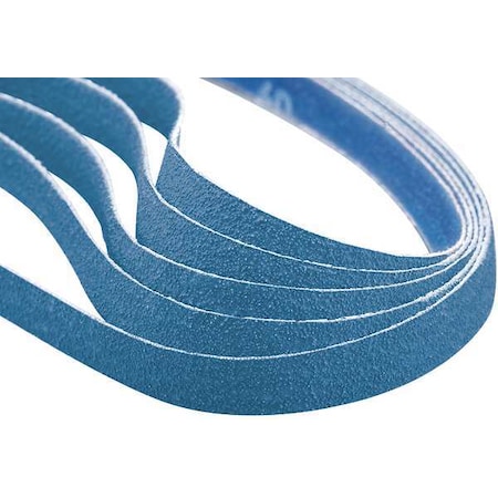 Sanding Belt, 1/2 in W, 12 in L, Coated, Zirconia Alumina, 100 Grit, Medium, BlueFire R823P, Blue