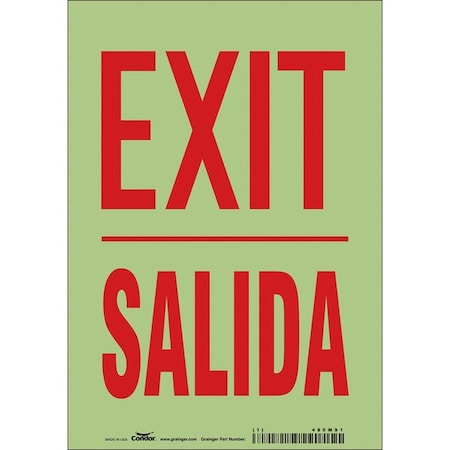 Exit Sign, Vinyl, 7" W, 10" H, Exit/Salida, White