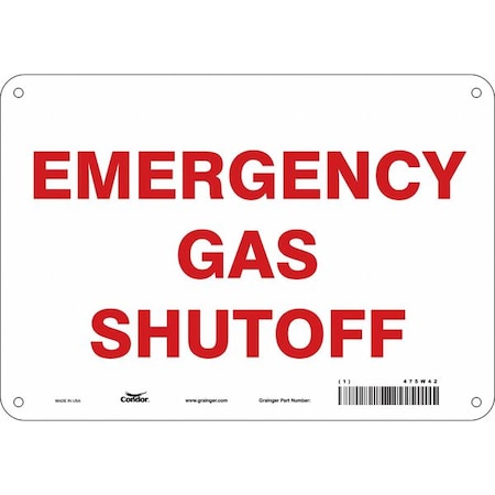 EMERGENCY GAS SHUTOFF, 10 in W x 7 in H, Vertical Rectangle, Aluminum, 475W42
