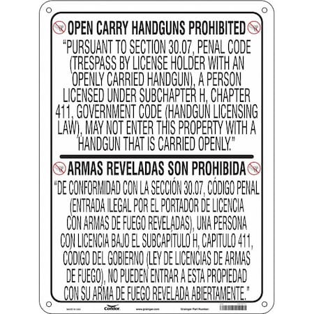 No Concealed Weapons Sign, 24 in Height, 18 in Width, Polyethylene, Vertical Rectangle