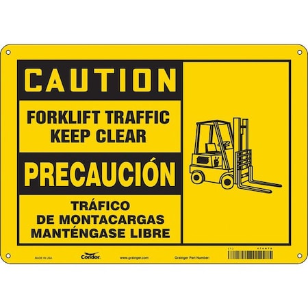 Safety Sign, 10 in H, 14 in W, Polyethylene, Horizontal Rectangle, English, Spanish, 476N70