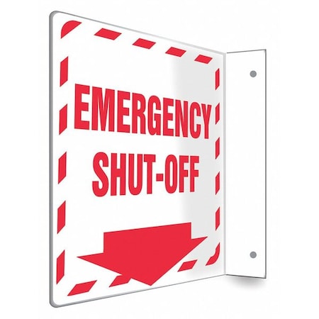 EMERGENCY SHUT-OFF, 8 in W x 8 in H, L-Shape Projection, PETG, 480X84