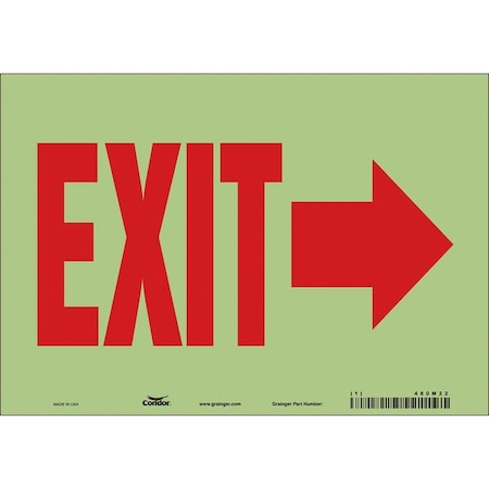 Exit Sign, Vinyl, 10" W, 7" H, Exit, White
