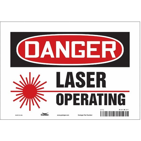 Laser Warning Sign, 7 in H, 10 in W, Vinyl, Vertical Rectangle,451R27