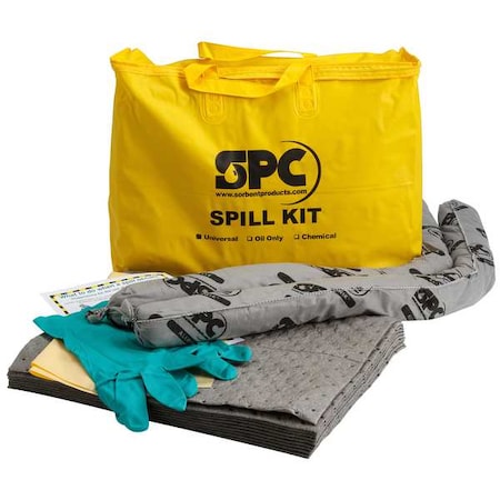 Spill Kit, 5 gal Volume Absorbed per Kit, Bag, Yellow