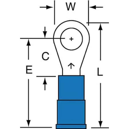 Ring Terminal, #10 Stud Size, 14 AWG, 1,000 V, Nylon Insulated, Blue, Crimp Termination Only