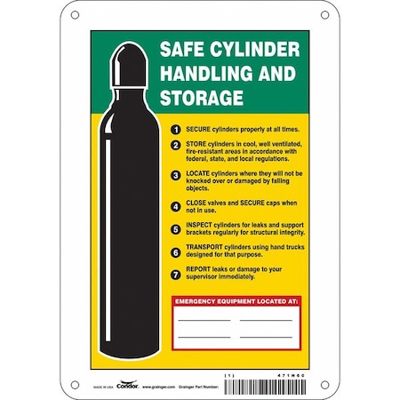 Safety Sign, 10 in Height, 7 in Width, Polyethylene, Horizontal Rectangle, English, 471N60
