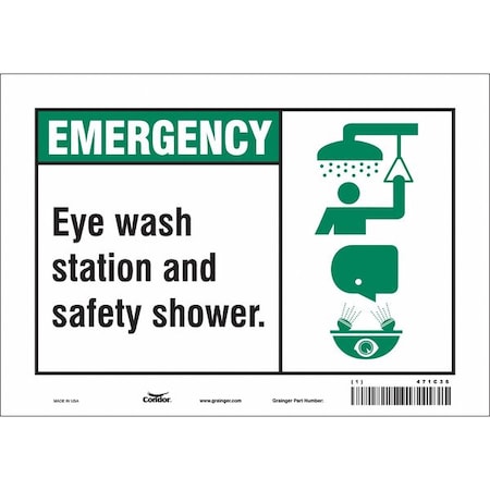 Emergency, Eye Wash Station & Safety Shower, 10 in W x 7 in H, Vertical Rectangle, Vinyl, 471C36
