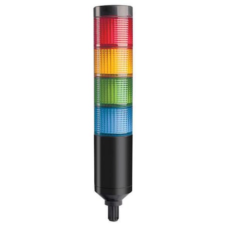 Tower Light Assembly, Red, Yellow, Green, Blue, 90 to 240V AC, 80 FPM, 56 mm Dia., Support Tube