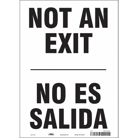 Exit Sign, Vinyl, 10" W, 14" H, Not An Exit/No Es Salida, White
