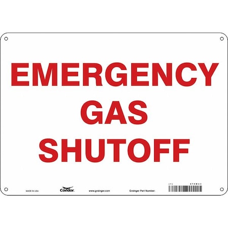 EMERGENCY GAS SHUTOFF, 14 in W x 10 in H, Horizontal Rectangle, Aluminum, 475W43