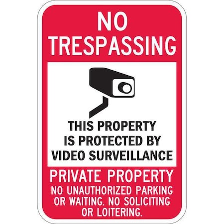 No Trespassing This Property Protected by Video, 18 in x 12 in,   Aluminum, T1-1084-EG_12x18
