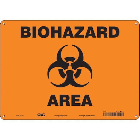 Biohazard Sign, 10 in H, 14 in W, Horizontal Rectangle, English, 447W43