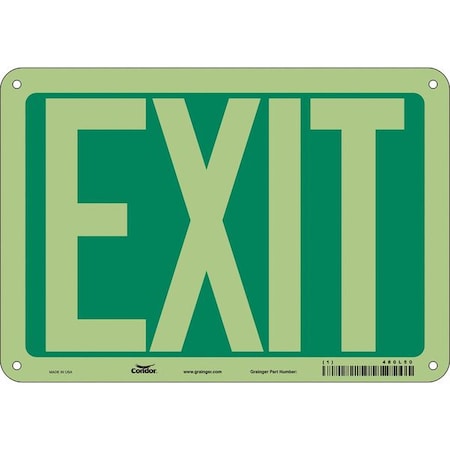 Exit Sign, Plastic, 10" W, 7" H, EXIT, Green, White