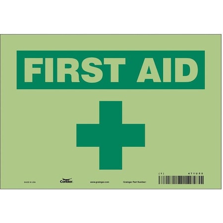 First Aid, 10 in W x 7 in H, Vertical Rectangle, Glow Vinyl, 471U50