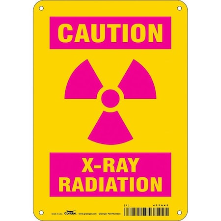 Radiation Sign, 10 in H, 7 in W, Aluminum, Horizontal Rectangle,452A45