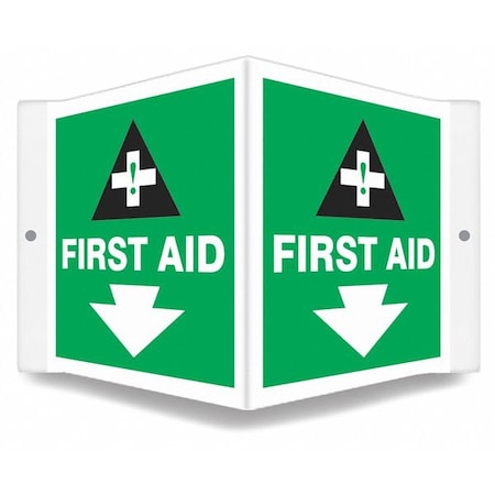 FIRST AID, 8 1/2 in W x 6 in H, V-Shape Projection, PETG, 480Y34