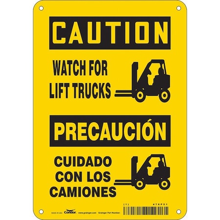 Safety Sign, 10 in H, 7 in W, Polyethylene, Horizontal Rectangle, English, Spanish, 476P51