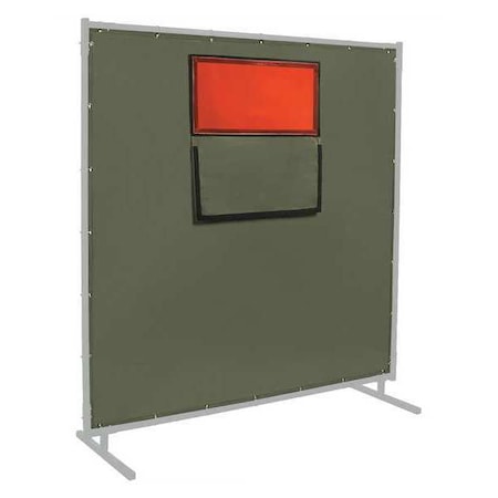 Welding Curtain With Window, Cotton Duck, 8 ft. W., 6 ft. H., 12 oz/sq yd, With Grommet, Olive