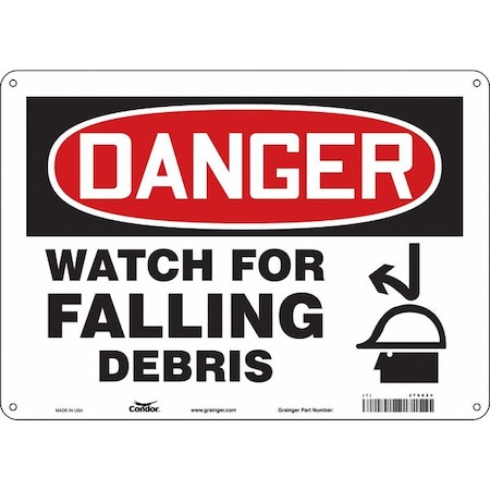 Danger, WATCH FOR FALLING DEBRIS, 14 in W x 10 in H, Horizontal Rectangle, Polyethylene, 479G24