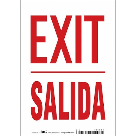 Exit Sign, Vinyl, 7" W, 10" H, Exit/Salida, White