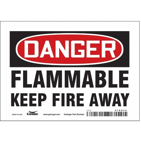 Danger Sign, 5 in H, 7 in W, Vinyl, Horizontal Rectangle, English, 478G30
