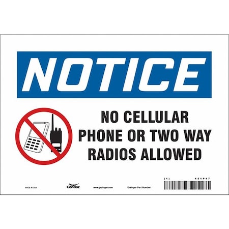 Safety Sign Cell Phone, 7 in H, 10 in W, Vinyl, Vertical Rectangle, English, 451P47