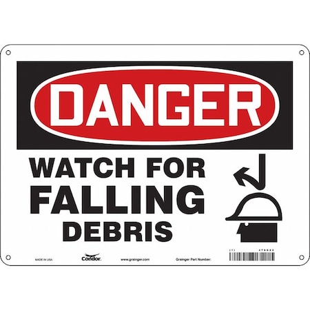 Danger, WATCH FOR FALLING DEBRIS, 14 in W x 10 in H, Horizontal Rectangle, Aluminum, 479G22