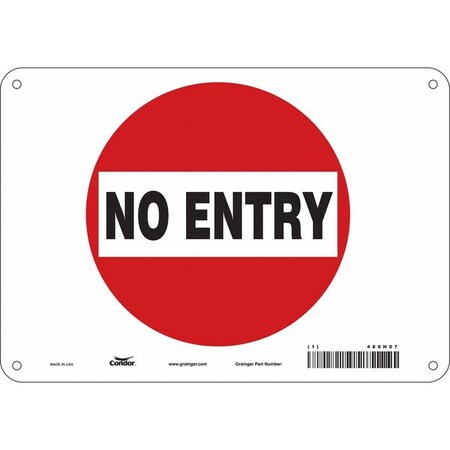 Safety Sign, Polyethylene, 10 in W, 7 in H, NO ENTRY, Red, White