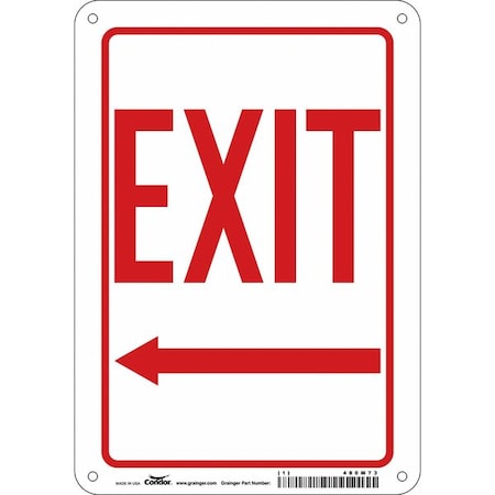 Exit Sign, Aluminum, 7" W, 10" H, Exit, Red, White