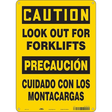 Safety Sign, 14 in Height, 10 in Width, Polyethylene, Vertical Rectangle, English, Spanish, 476P19