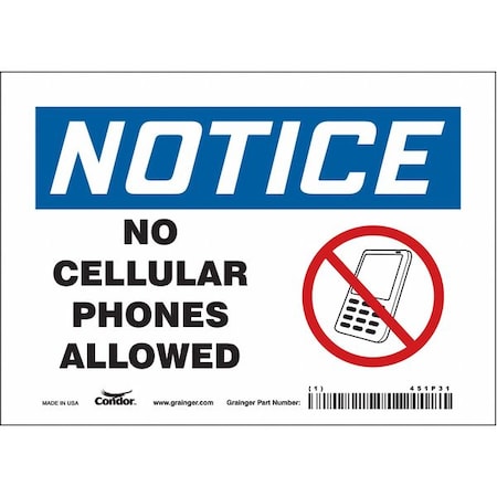Safety Sign Cell Phone, 5 in H, 7 in W, Vinyl, Horizontal Rectangle, English, 451P31