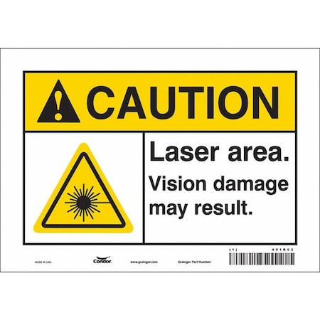 Laser Warning Sign, 7 in H, 10 in W, Vinyl, Vertical Rectangle,451R02