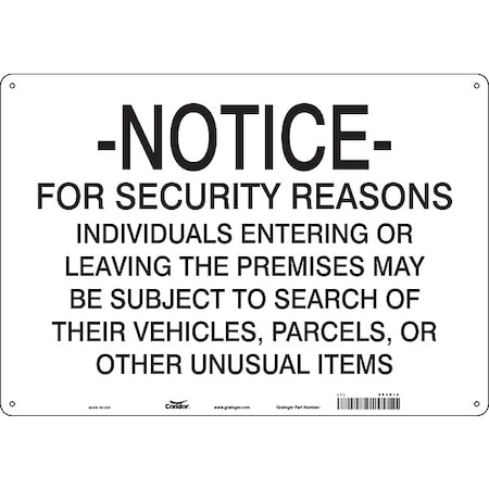 Security Sign, 14 in H, 20 in W, Aluminum, Horizontal Rectangle, English, 453R14