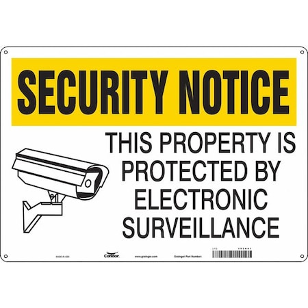 Security Sign, 14 in H, 20 in W, Aluminum, Horizontal Rectangle, English, 453N91