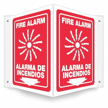 High Visibility Safety Sign, 12 in Height, 14 in Width, PETG, V-Shape Projection, English, Spanish