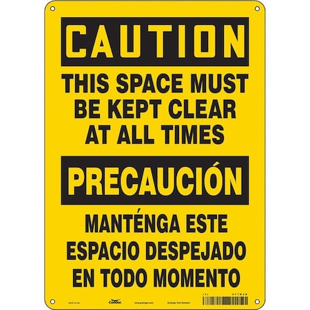 THIS SPACE MUST BE KEPT CLEAR AT ALL TIMES, Spanish-Bilingual, 14 in x 10 in, Polyethylene, 477K38