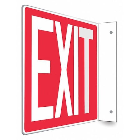 Exit Sign, Plastic, 12" W, 8" H, Exit, Red