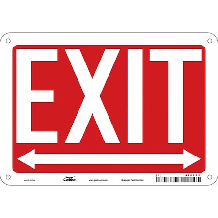 Exit Sign, Aluminum, 10" W, 7" H, EXIT, Red, White