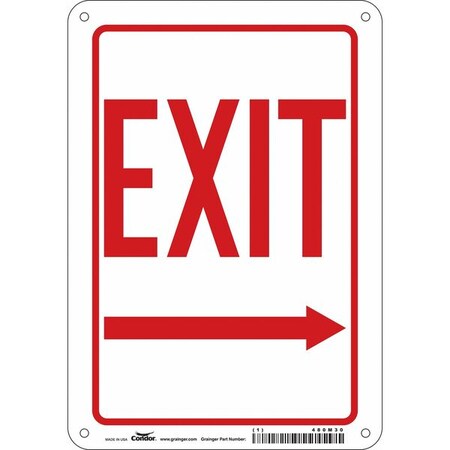 Exit Sign, Aluminum, 7" W, 10" H, Exit, White