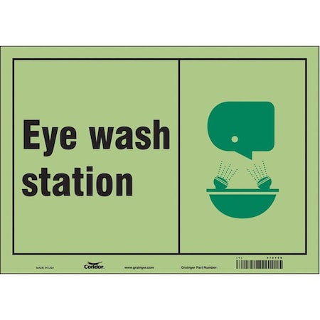 Eye Wash Station, 14 in W x 10 in H, Horizontal Rectangle, Glow Vinyl, 470Y98