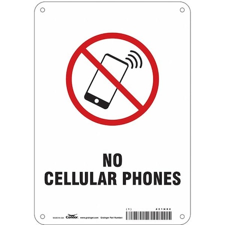 Safety Sign Cell Phone, 10 in Height, 7 in Width, Aluminum, Horizontal Rectangle, English