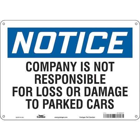 Parking Lot Damage Advisory Sign,10"x14, 478D83