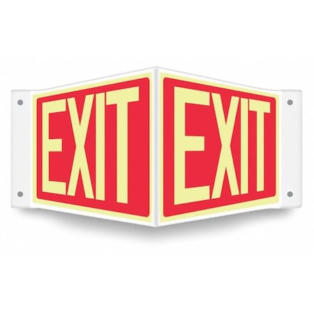 Exit Sign, Plastic, 18" W, 8" H, Exit, Red