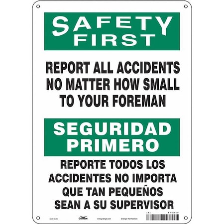 Safety Sign, 14 in Height, 10 in Width, Polyethylene, Vertical Rectangle, English, Spanish, 475H10