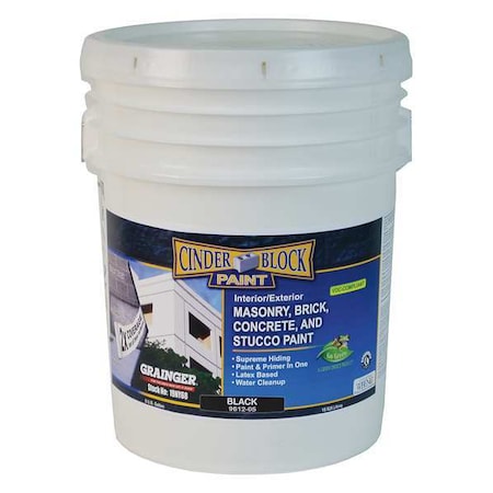 Exterior Paint, Flat, Water Base, Black, 5 gal