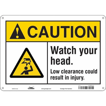 Caution, WATCH YOUR HEAD. LOW CLEARANCE COULD RESULT IN INJURY., 14 in W x 10 in H, Aluminum, 479C33