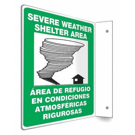 High Visibility Safety Sign, 12 in Height, 9 in Width, PETG, L-Shape Projection, English, Spanish