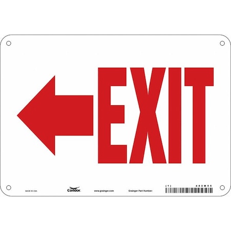 Exit Sign, Aluminum, 10" W, 7" H, Exit, White